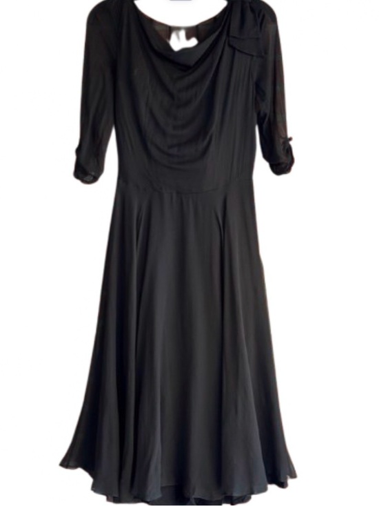 kornhauser Dresses & Skirts - Kornhauser luxurious Vintage 1950s  Elegant Black Silk/Chiffon Dress with Bow